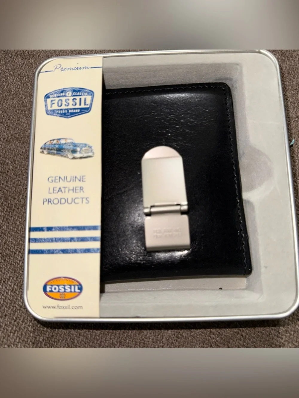 Fossil Black Genuine Leather Money Clip Mens Wallet Front Pocket New #western